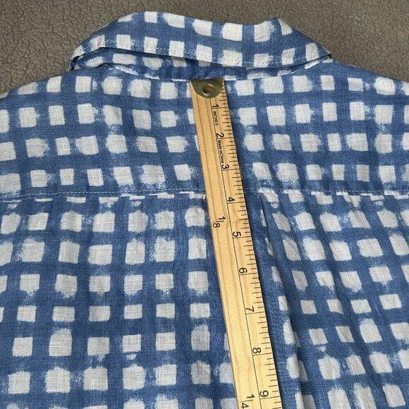 Lands’ End Shirt Mens XL Blue White Linen Check Plaid Button Up Tailored Fit - Picture 12 of 13